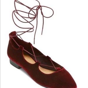 Mossimo Burgundy velvet lace up ballet flats